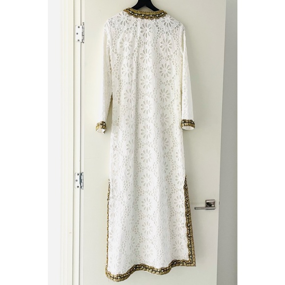 Tory Burch Runway Embellished Lace Caftan Dress 4 Broderie Anglaise 🤍 - Picture 12 of 15